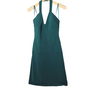Max and Cleo Dress Size 8 Midi Dark Jade Halter Collar Zip Back Fitted Stretch
